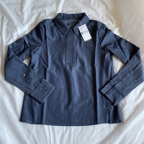 FIGS Scrubs Technical Collection Watamu Top Women XXS Blue Chambray Long Sleeve - Picture 1 of 9